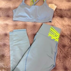 Fabletics power hold Blue Activewear Set with Neon Highlights